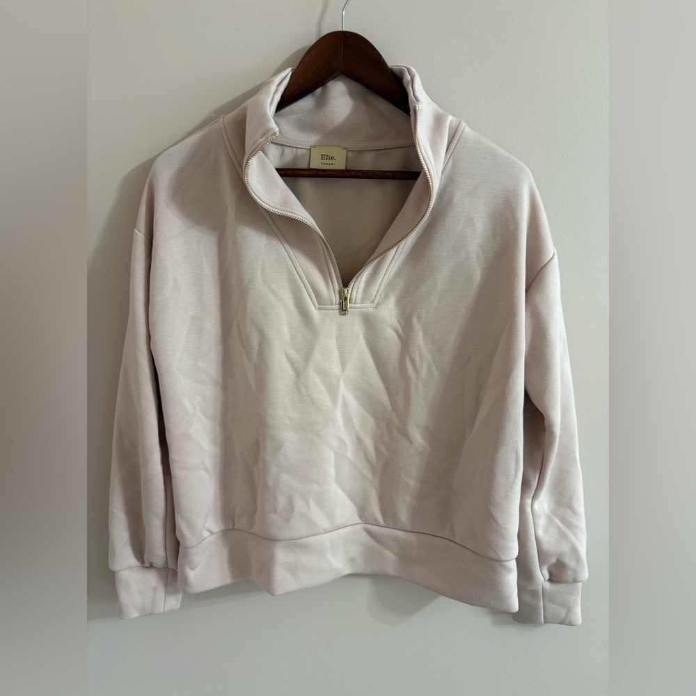 Tahari Light Pink Cowl Quarter-Zip Sweater